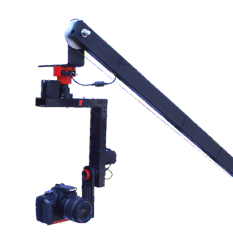 Attach the Motion Controlled Pan and Tilt Cage on any crane. This is texted on the CobraCrane camera jibs.